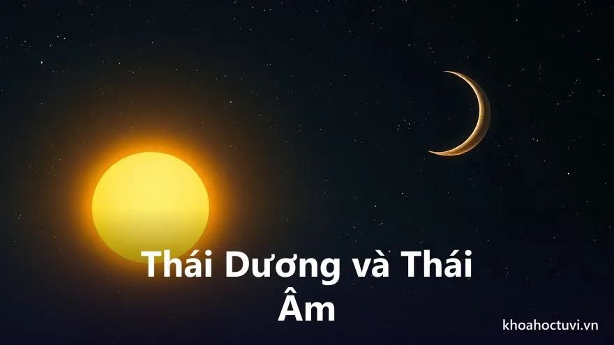Mặt trời và vầng trăng cùng hiện trên nền trời sao, tượng trưng con trai và con gái