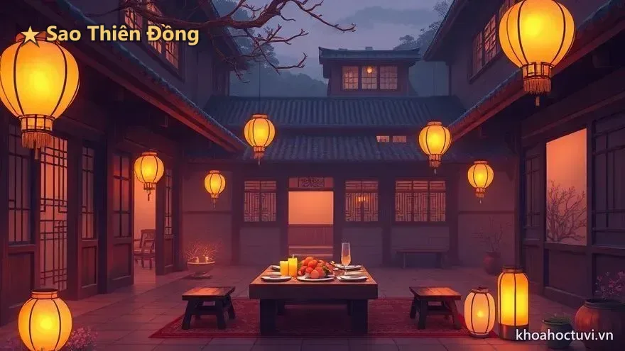 Hậu vận viên mãn kiểu Thiên Đồng thủ Mệnh — sân nhà lên đèn giờ cơm tối, không rực rỡ nhưng ấm
