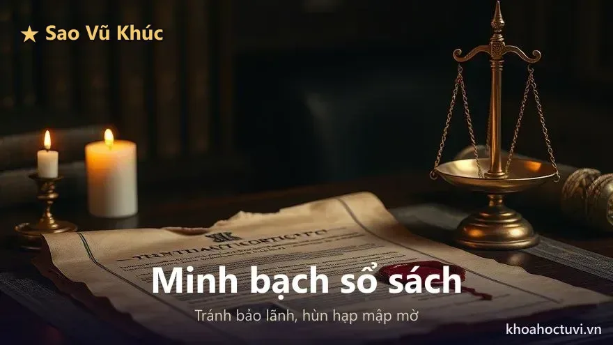 Lời khuyên cho người Vũ Khúc thủ Mệnh: minh bạch sổ sách, tránh bảo lãnh hùn hạp thiếu giấy tờ để né bẫy Hóa Kỵ