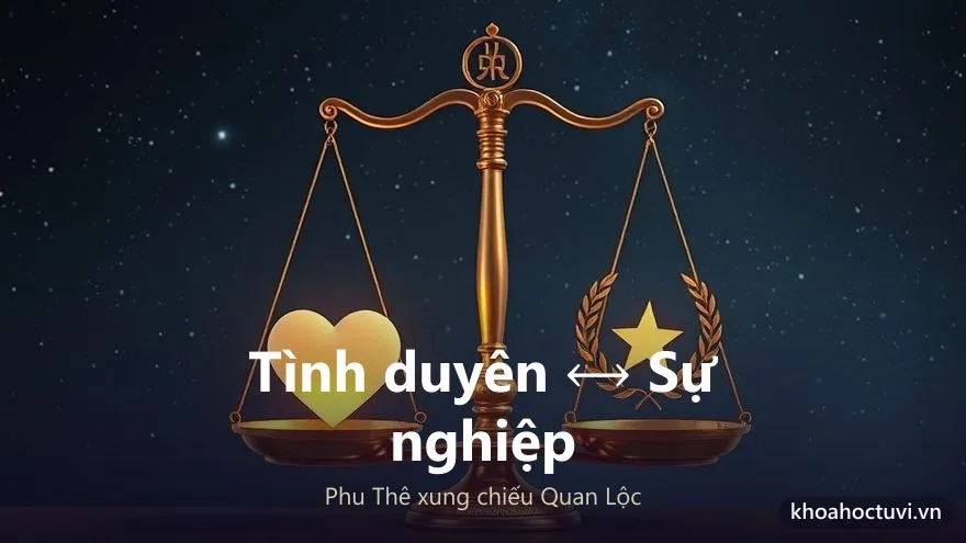 Cán cân giữa tình duyên và sự nghiệp — thế xung chiếu giữa cung hôn nhân và cung Quan Lộc trên lá số
