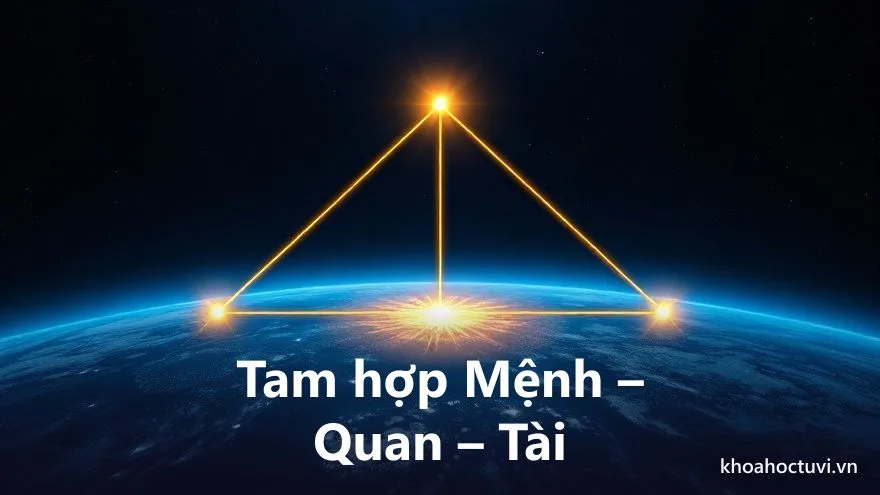 Thế tam hợp Mệnh – Quan – Tài trong lá số Tử Vi: ba cung nối nhau bằng ba điểm sáng cân bằng