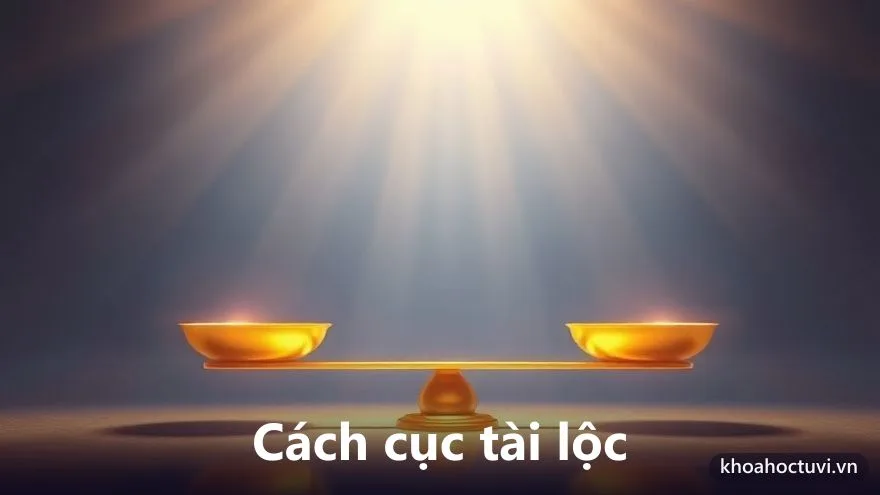 Cách cục tài lộc ở cung Tài Bạch — cán cân vàng cân giữa kiếm tiền và giữ tiền trên nền vũ trụ