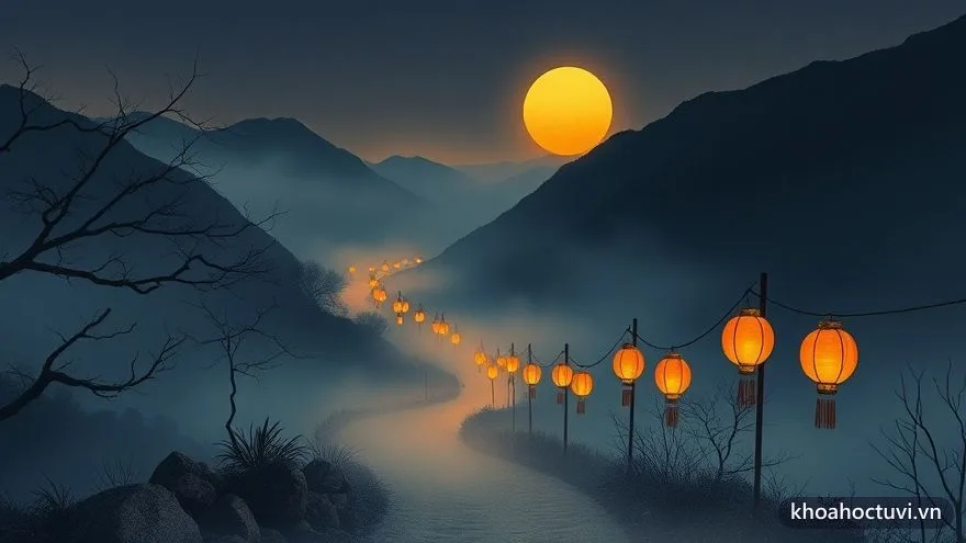 Đèn lồng vàng thắp dọc lối núi mờ sương, mỗi ngọn cách nhau đều nhau — Đại Vận qua trục Tật Ách, mỗi mười năm gọi tên một mùa sức khỏe