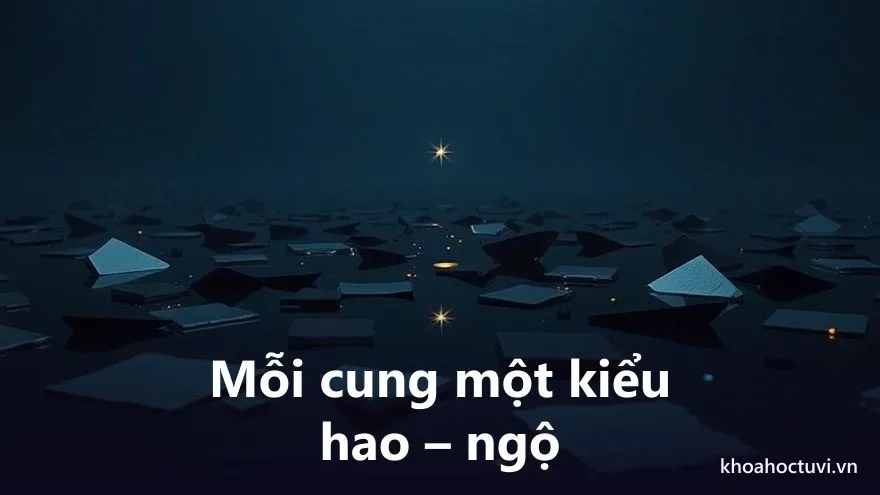Một ngôi sao mờ ảo soi qua nhiều mảnh gương tối phản chiếu khoảng không, biểu tượng cho sát tinh hư không soi qua mười hai cung