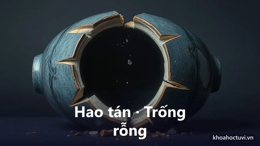 Một chiếc bình gốm nứt vỡ để lộ khoảng không tối bên trong, minh họa chất hao tán trống rỗng của cặp sát tinh Địa Không Địa Kiếp