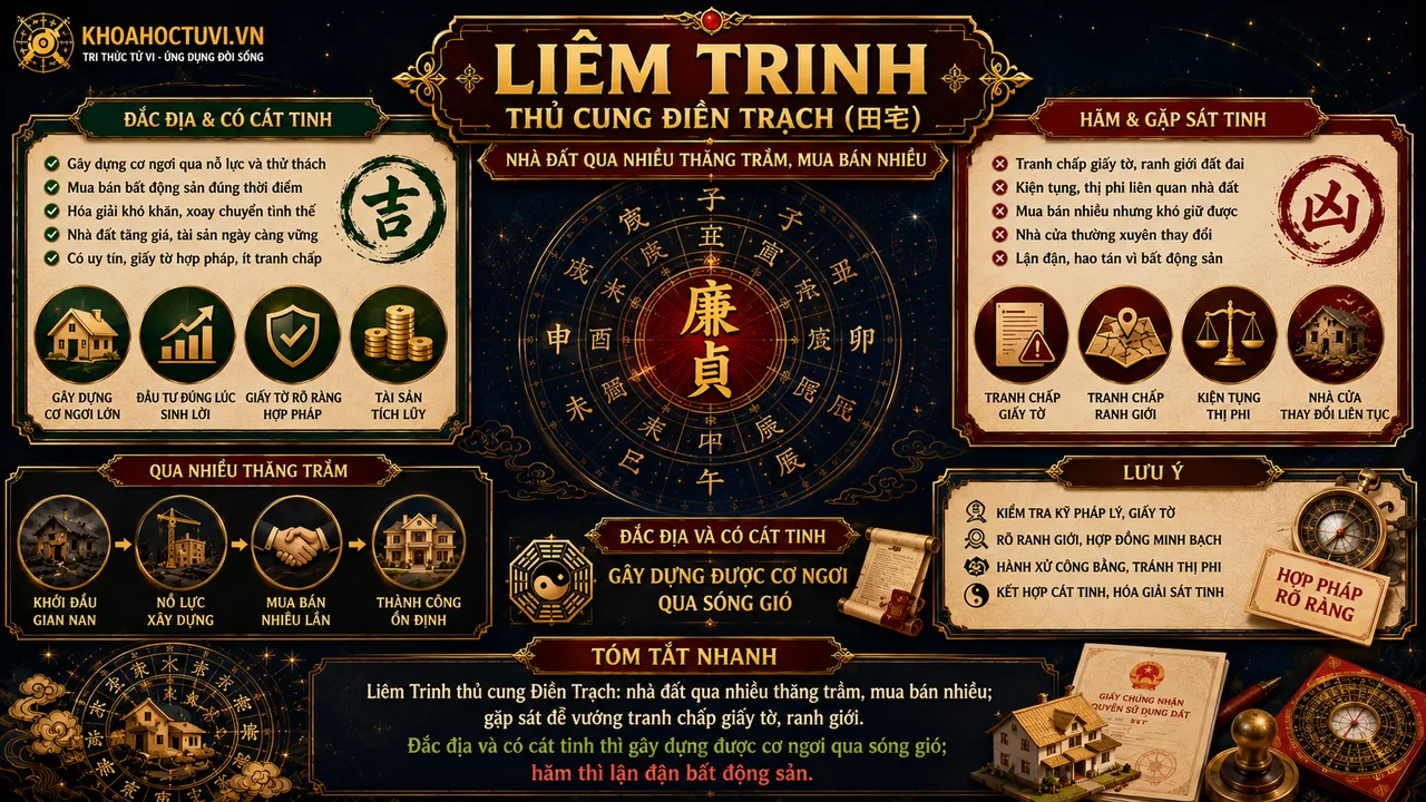 Sao Liêm Trinh thủ cung Điền Trạch — luận giải Tử Vi Đẩu Số