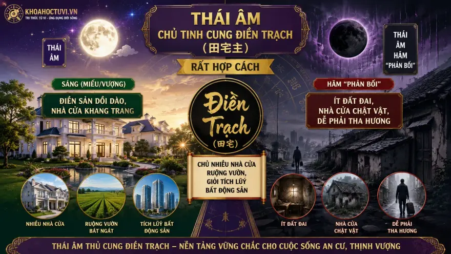 Sao Thái Âm thủ cung Điền Trạch — luận giải Tử Vi Đẩu Số