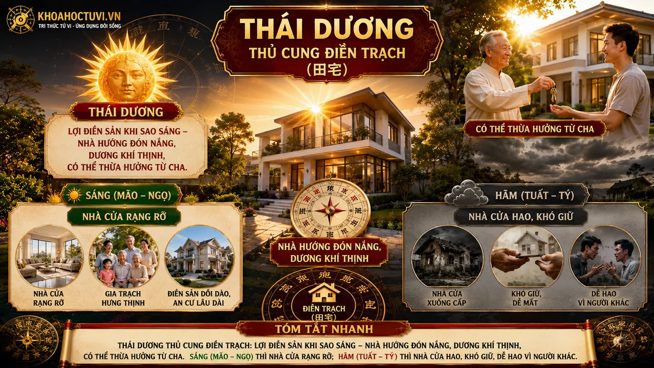 Sao Thái Dương thủ cung Điền Trạch — luận giải Tử Vi Đẩu Số