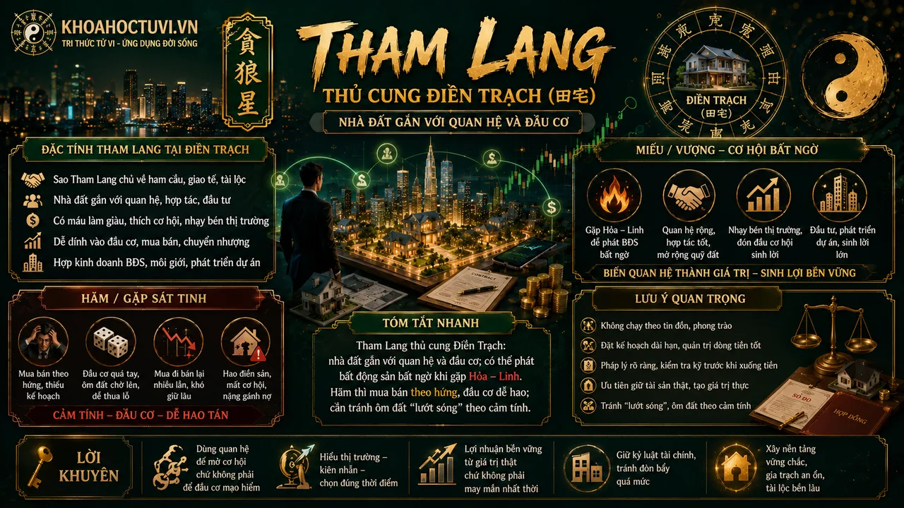 Sao Tham Lang thủ cung Điền Trạch — luận giải Tử Vi Đẩu Số