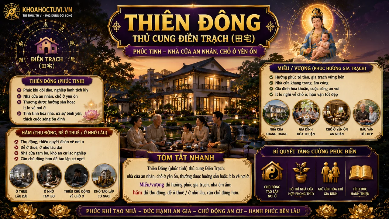 Sao Thiên Đồng thủ cung Điền Trạch — luận giải Tử Vi Đẩu Số