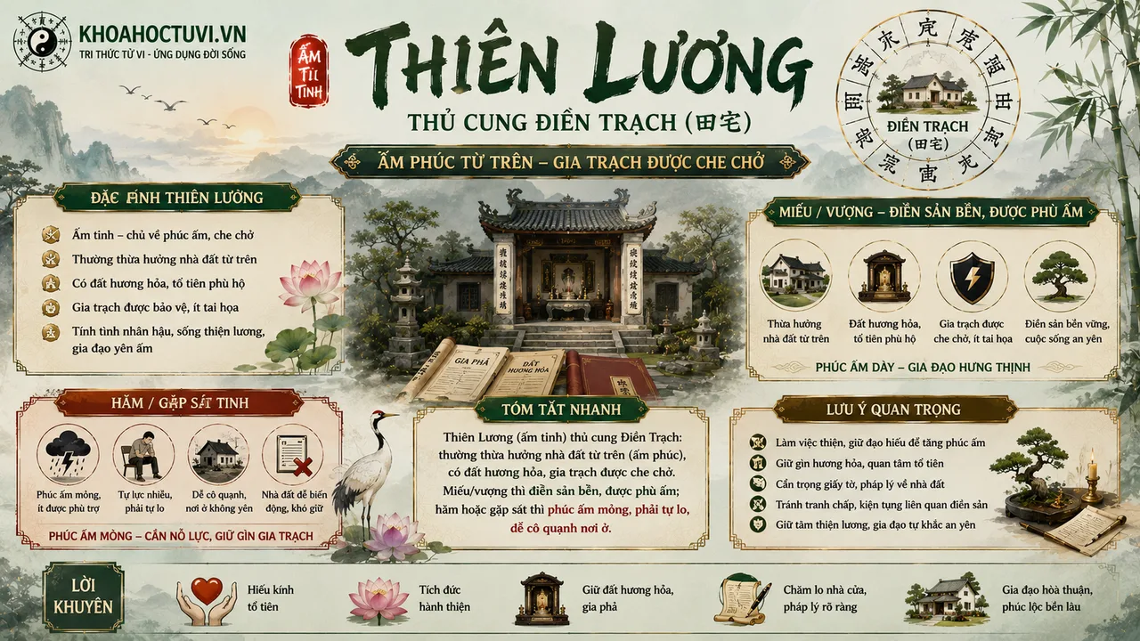 Sao Thiên Lương thủ cung Điền Trạch — luận giải Tử Vi Đẩu Số