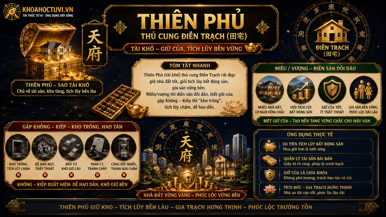 Sao Thiên Phủ thủ cung Điền Trạch — luận giải Tử Vi Đẩu Số