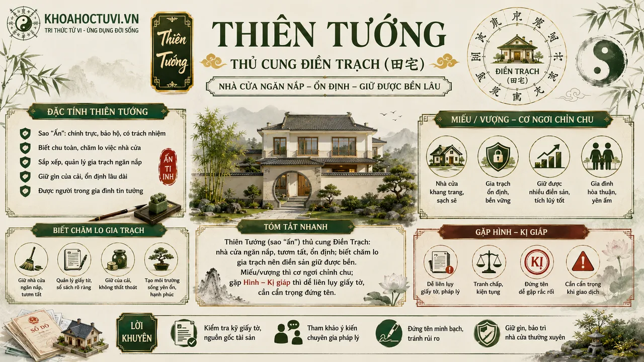 Sao Thiên Tướng thủ cung Điền Trạch — luận giải Tử Vi Đẩu Số