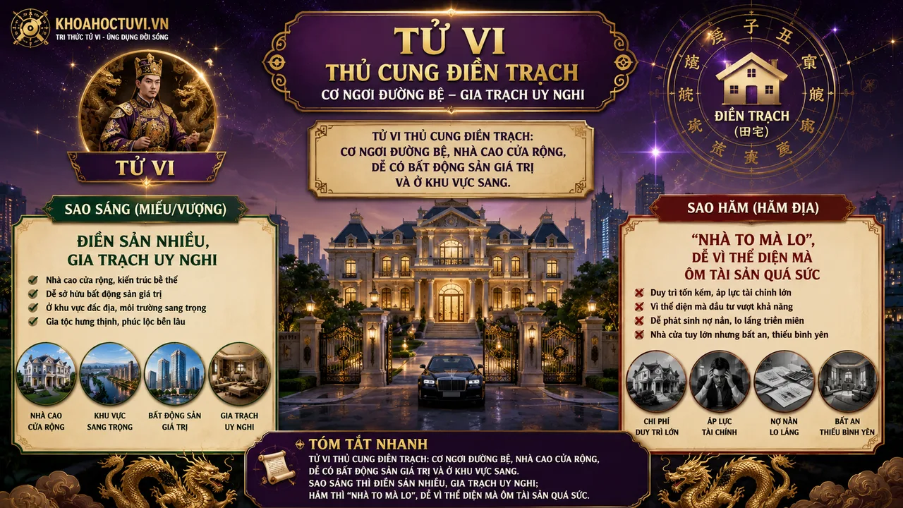 Sao Tử Vi thủ cung Điền Trạch — luận giải Tử Vi Đẩu Số