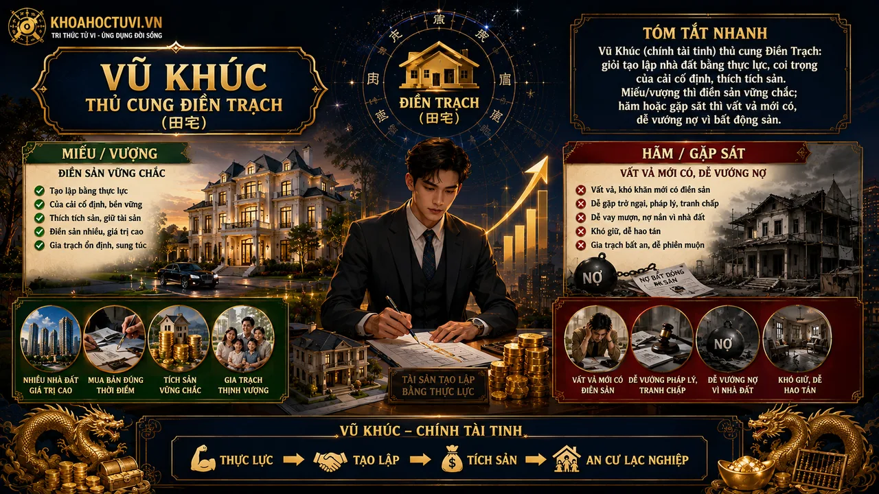 Sao Vũ Khúc thủ cung Điền Trạch — luận giải Tử Vi Đẩu Số