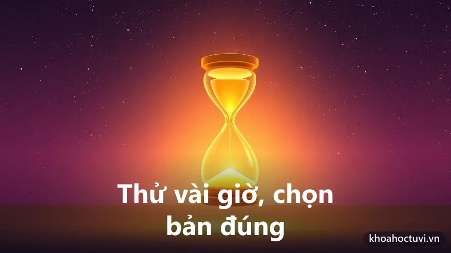 Ba dải sáng vàng tỏa ra từ một chiếc đồng hồ cát rồi rẽ thành ba ngả lên bầu trời sao, một ngả sáng hơn hai ngả kia — thử vài giờ sinh rồi đối chiếu để chọn lá số đúng nhất