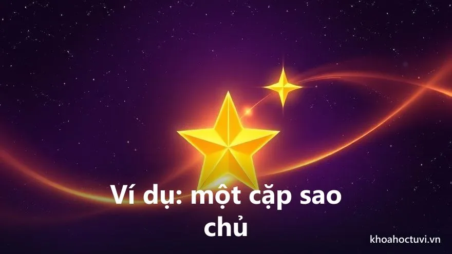 Một lá số 12 cung với hai ô Dần và Thân phát sáng, mỗi ô bật lên tên một ngôi sao vàng nối với nhau bằng dải sáng — ví dụ tra cặp sao chủ mệnh chủ và thân chủ