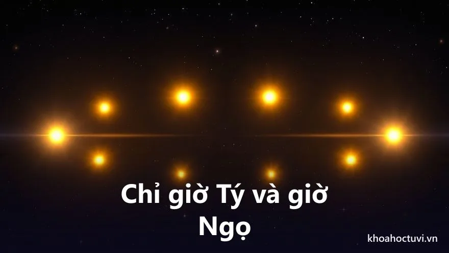 Vòng địa bàn mười hai cung với hai vị trí giờ Tý và Ngọ được đánh dấu sáng nổi bật