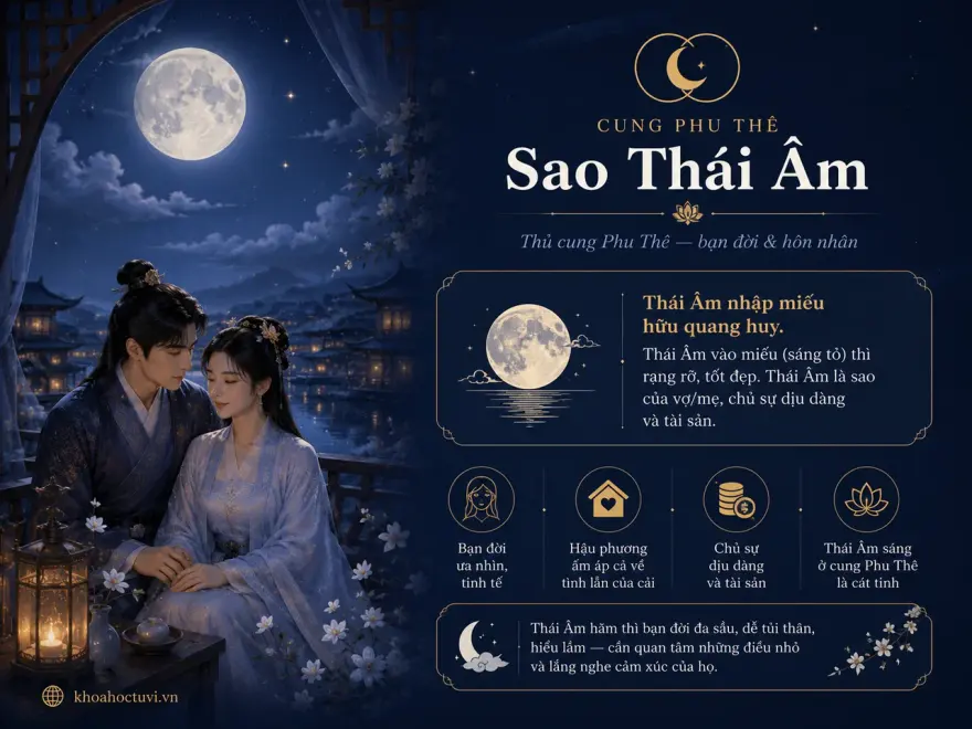 Sắc thái hôn nhân khi Thái Âm thủ cung Phu Thê