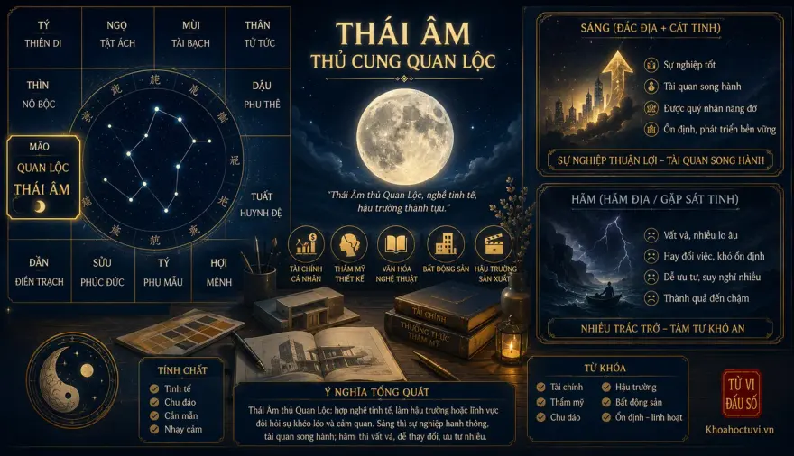 Sao Thái Âm thủ cung Quan Lộc — luận giải Tử Vi Đẩu Số