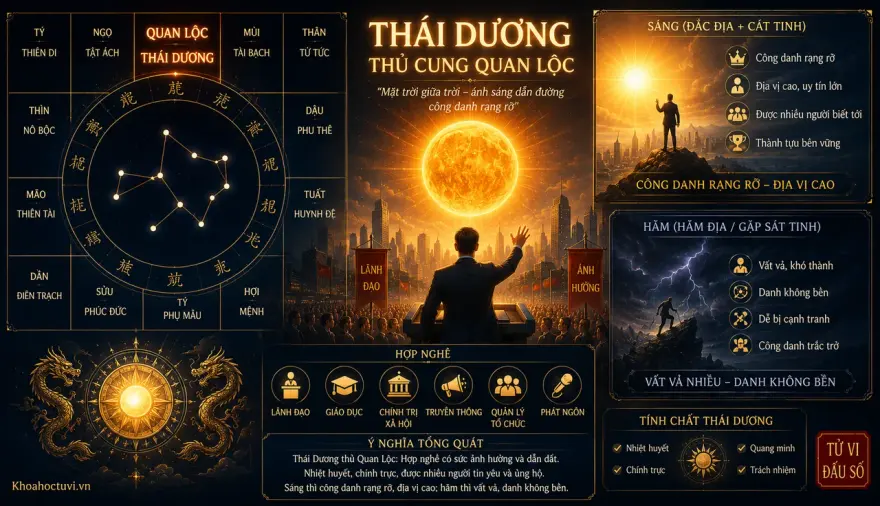 Sao Thái Dương thủ cung Quan Lộc — luận giải Tử Vi Đẩu Số