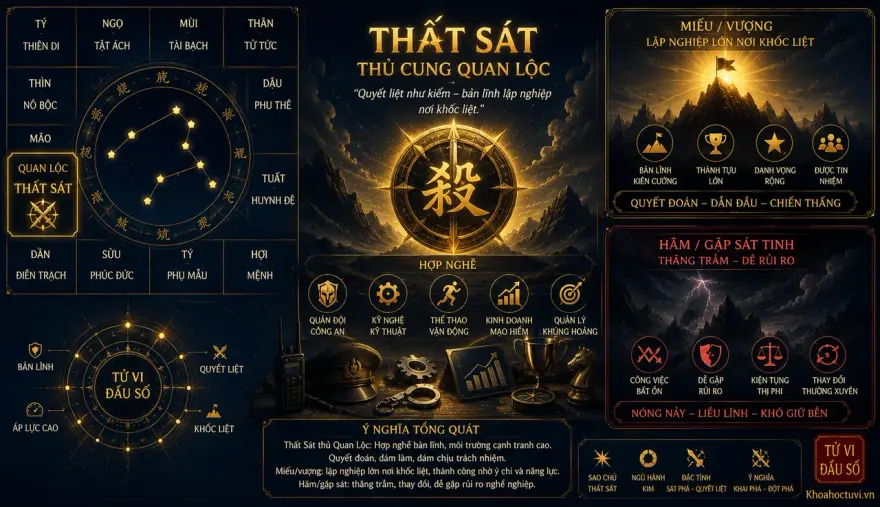 Sao Thất Sát thủ cung Quan Lộc — luận giải Tử Vi Đẩu Số