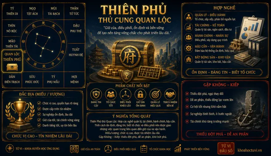 Sao Thiên Phủ thủ cung Quan Lộc — luận giải Tử Vi Đẩu Số