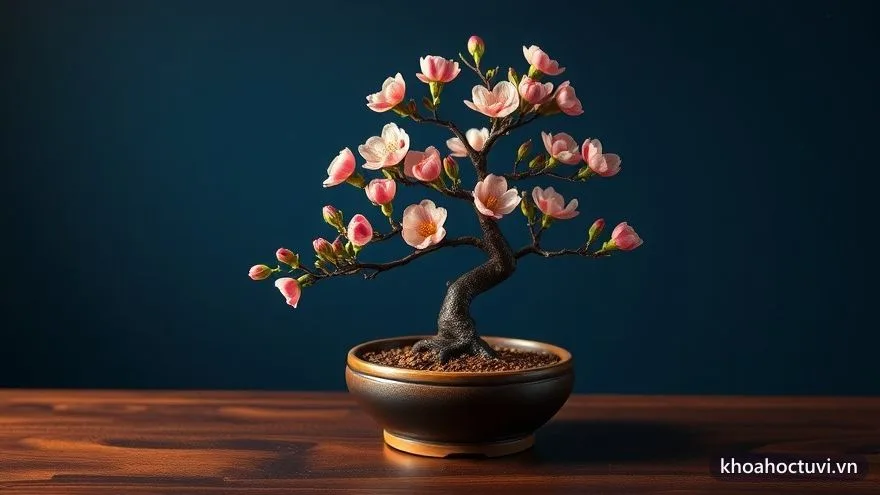 Cách hóa giải đào hoa xấu tượng trưng bằng một cành đào được tỉa gọn trong chậu cảnh đặt ngay ngắn