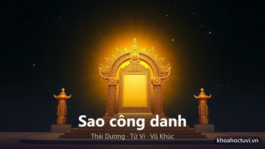 Biểu tượng sao công danh trong tử vi: mặt trời, ngai vàng và ấn tín trên nền sao đêm