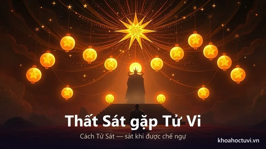 Cách Thất Sát triều đẩu — tướng tinh gặp Tử Vi qua hình vị tướng quỳ nhận lệnh dưới ngôi sao đế vương