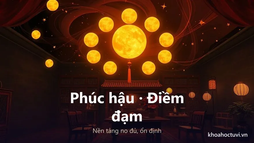 Người Thiên Phủ cung Mệnh phúc hậu, điềm đạm qua hình người ngồi vững vàng giữa gian nhà ấm cúng no đủ