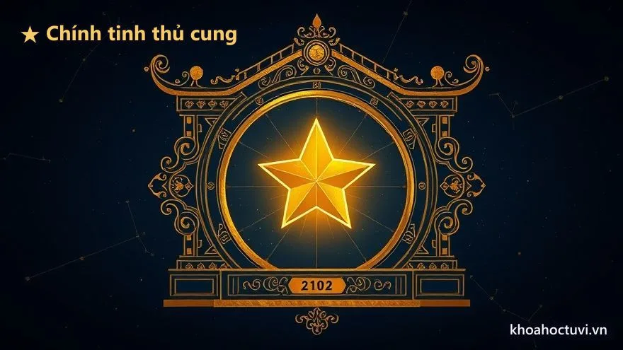 Một chính tinh vàng phát sáng tọa trong khung cung điện Á Đông — hình tượng sao thủ cung của lá số Tử Vi
