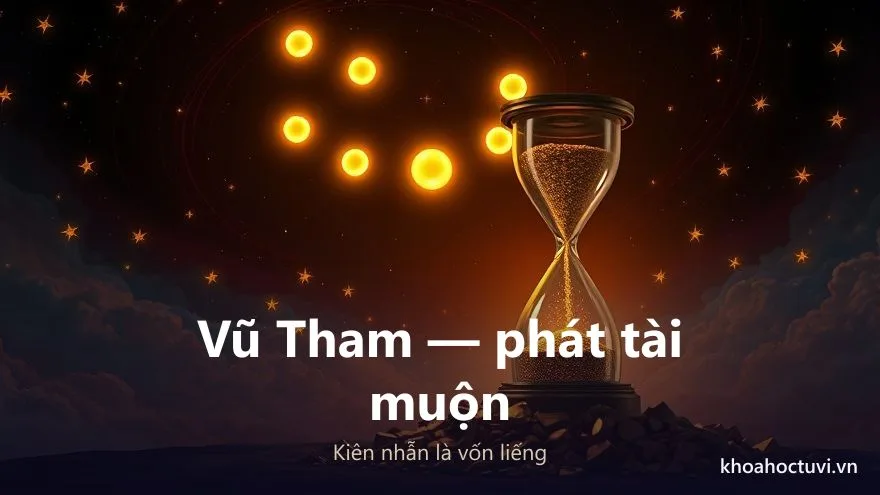 Cách Vũ Tham phát tài muộn qua hình đồng hồ cát với dòng vàng chảy chậm bên đống vàng thô