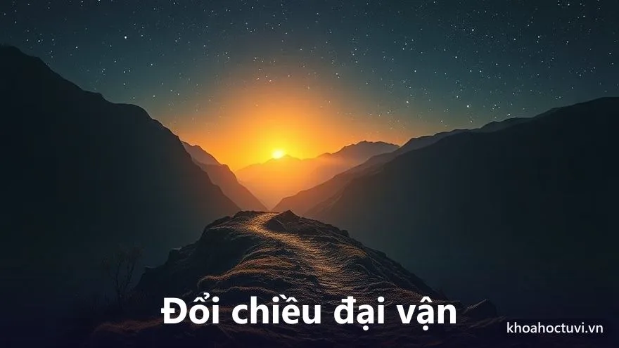 Con đường mòn trên núi chia thành hai nhánh, một dẫn lên bên phải một dẫn lên bên trái, dưới bình minh