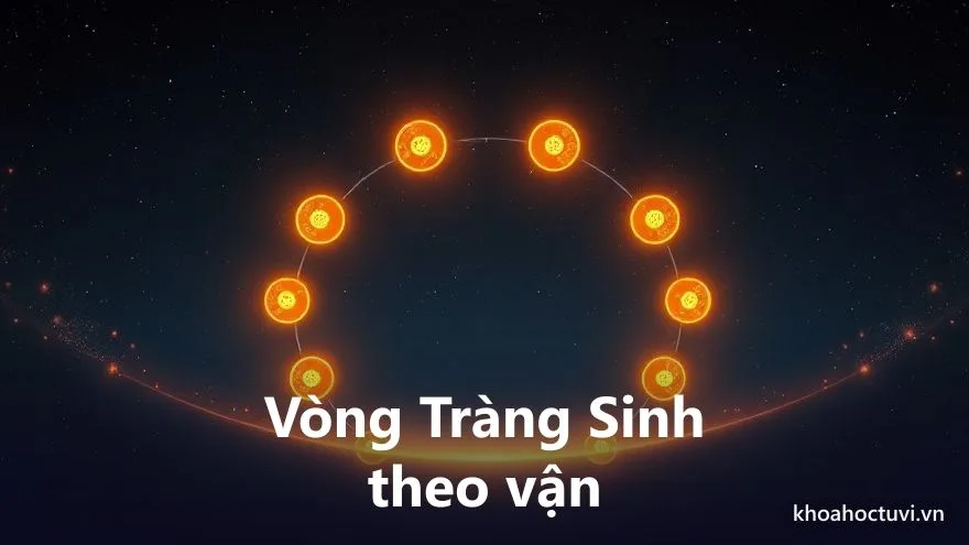 Một vòng tròn mười hai bậc như bốn mùa sinh trưởng, ánh sáng chạy vòng quanh theo một chiều, trên nền trời sao