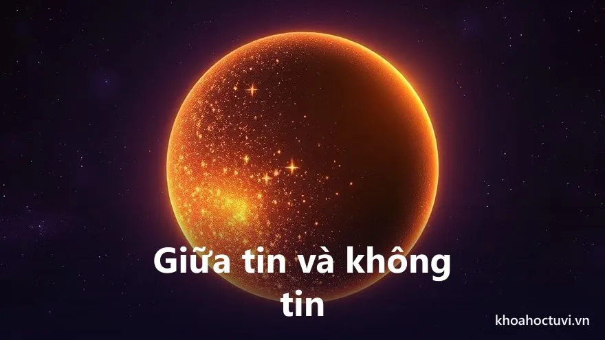 Một vòng tròn lớn phát sáng, nửa bên trái đầy sao vàng rực rỡ, nửa bên phải là khoảng tối trống trải, trôi giữa không gian vũ trụ tím — câu hỏi tử vi có chính xác không nằm giữa tin và không tin