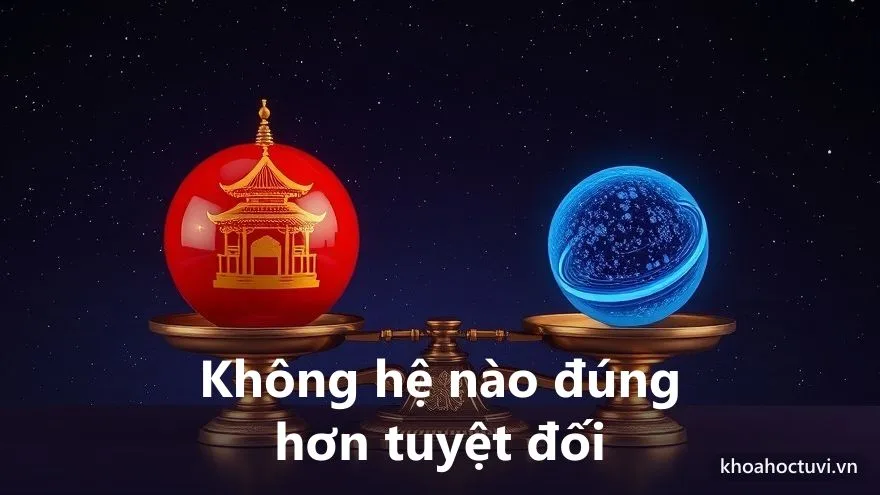 Một chiếc cân vàng cổ điển dưới bầu trời sao, một đĩa mang biểu tượng cung Mệnh phương Đông, đĩa kia mang ký hiệu hoàng đạo phương Tây, hai bên cân bằng — tử vi và chiêm tinh không hệ nào đúng hơn tuyệt đối
