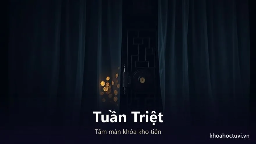 Kho tiền khuất sau tấm màn tối, vài đồng vàng le lói trong khe – minh họa Tuần Triệt che tài