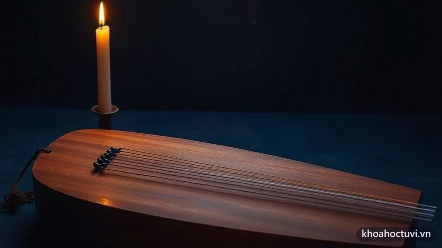 So sánh hai sao Văn Xương và Văn Khúc tượng trưng bằng một trang thư pháp ngay ngắn và một cây đàn cổ