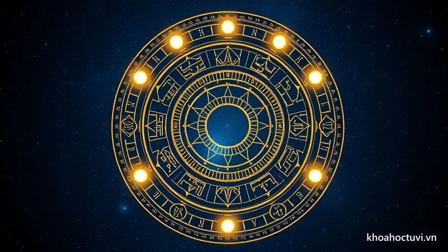 Mười hai sao vòng Thái Tuế tượng trưng bằng mười hai vị thần trấn quanh một vòng địa bàn cổ