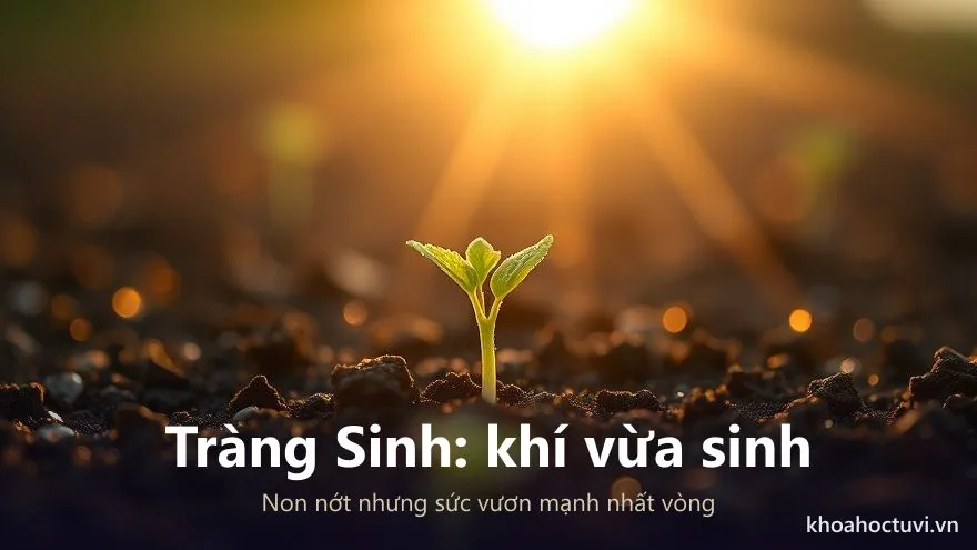 Mầm cây non đội đất vươn lên trong nắng sớm — giai đoạn Tràng Sinh của vòng Tràng Sinh