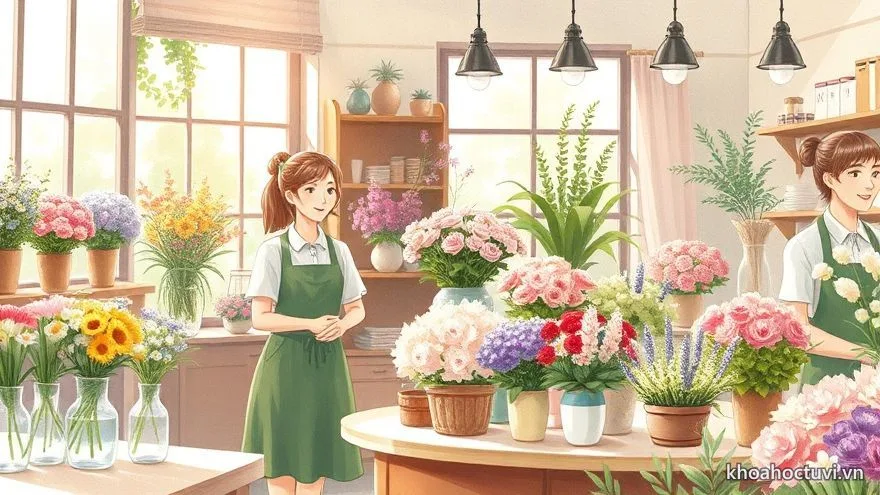 Tiệm hoa nhỏ của hai người bạn tuổi Mùi và Mão đông khách buổi sáng