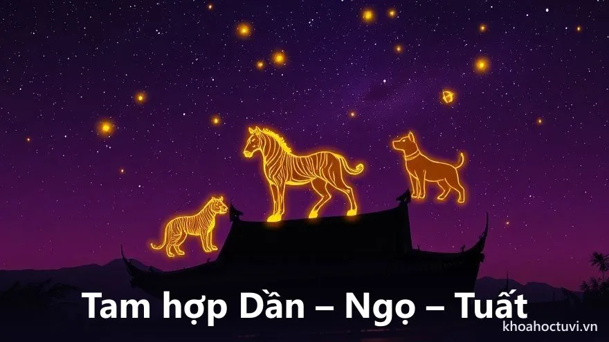 Chòm sao hổ, ngựa, chó rực sáng trên mái đình — tam hợp Dần Ngọ Tuất của tuổi Ngọ